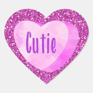 Sticker Cœur Cutie rose bonbon Coeur Faux Parties scintillant