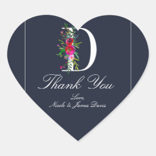 Sticker Cœur D Monogramme Dernier initial bleu Floral Mariage