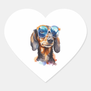 Sticker Cœur Dachshund avec lunettes de soleil 4