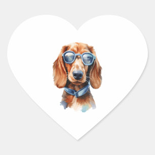 Sticker Cœur Dachshund avec lunettes de soleil 5