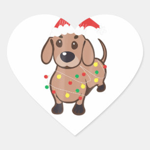Sticker Cœur Dachshund Santa Hat Feux de Noël T Amoureux de le