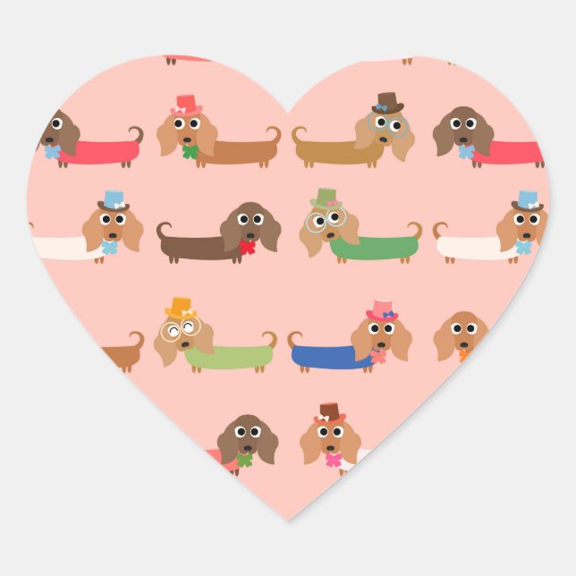 Sticker Cœur Dachshunds amusants (Devant)