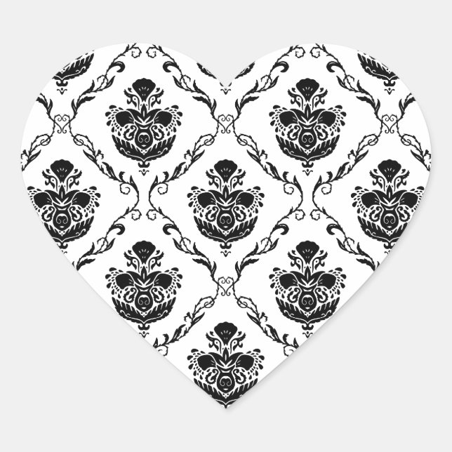 Sticker Cœur Damas noir traditionnel (Devant)