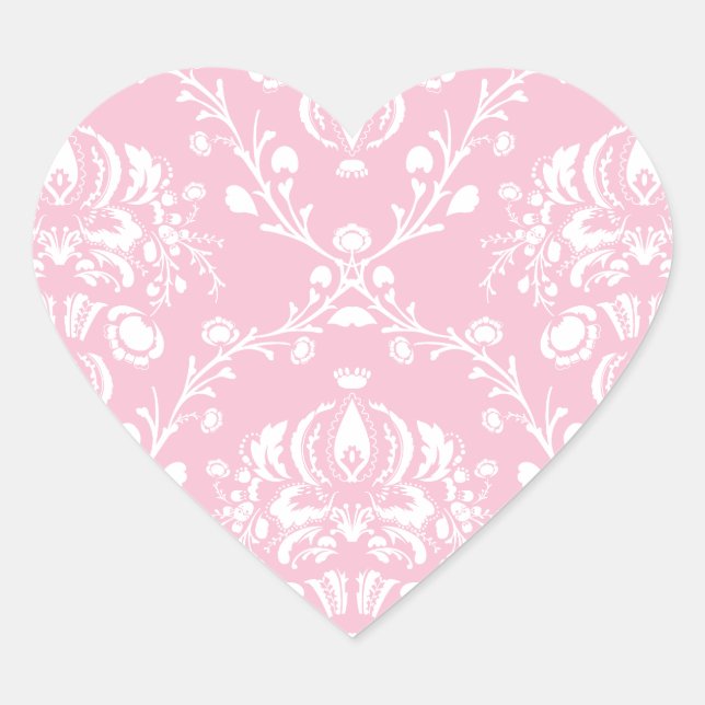Sticker Cœur Damas rose et blanc (Devant)
