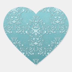 Sticker Cœur Damas Turquoises complexes