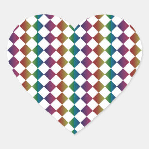 Sticker Cœur Damier Harlequin Diamant Multicolore Coloré