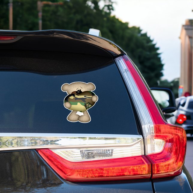 Sticker Coeur d'amour géant militaire Ours camouflé (Military Giant Love Heart Camouflaged Bear Stickers from Ricaso)