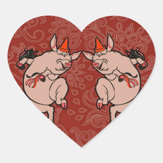 Sticker Cœur Dancing Pig Antique Cute Danseuse (Devant)