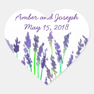 Sticker Cœur Date du Mariage des fleurs de lavande aquarelle