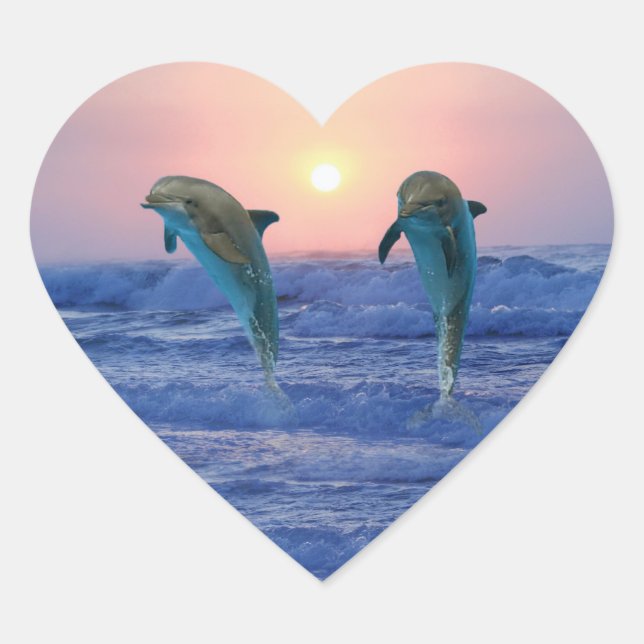 Sticker Cœur Dauphins au lever du soleil (Devant)