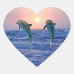 Sticker Cœur Dauphins au lever du soleil