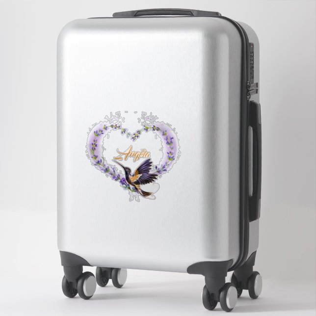 Sticker Coeur de colibri pourpre personnalisé (Sur valise)