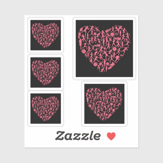 Sticker Coeur de course - Femmes coureurs Silhouettes (Feuille)