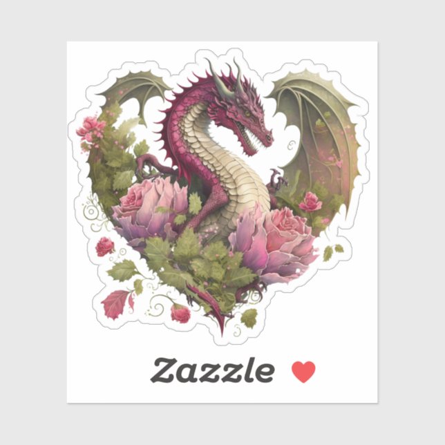 Sticker Coeur de dragon de la Saint-Valentin (Feuille)