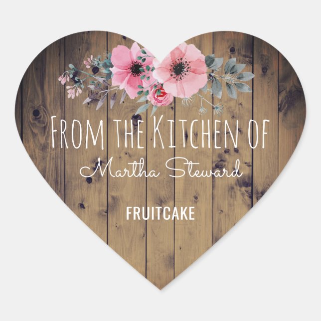 Sticker Cœur De la cuisine de nom Rustic Wood Country Chic (Devant)