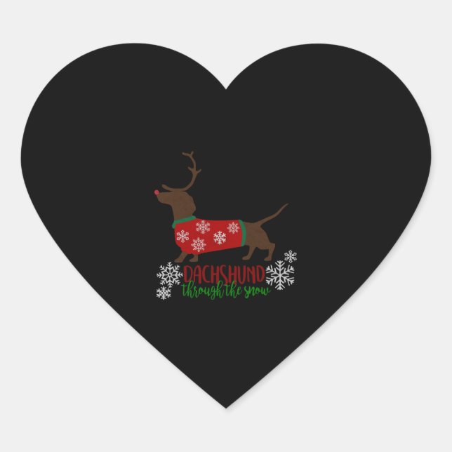 Sticker Cœur De Mignons Cadeaux De Noël Dachshund À Travers La  (Devant)