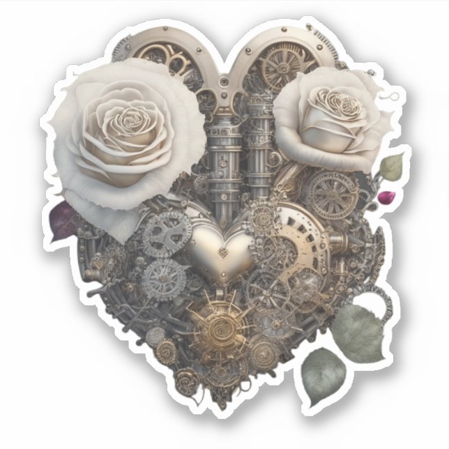 Sticker Coeur de vapeur aux roses blanches (Devant)