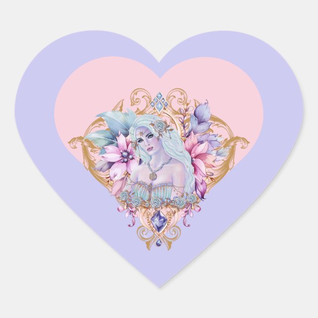 Sticker Cœur Déesse Aphrodite des roses d'amour par Renée (Devant)