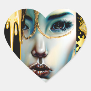Sticker Cœur Déesse mystique éthérique en or