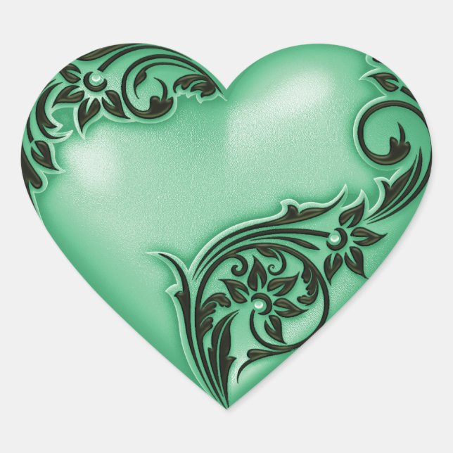 Sticker Cœur Défilement du coeur Jade Green w Noir (Devant)