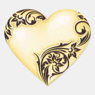 Sticker Cœur Défilement du coeur Pale Jaune avec Noir