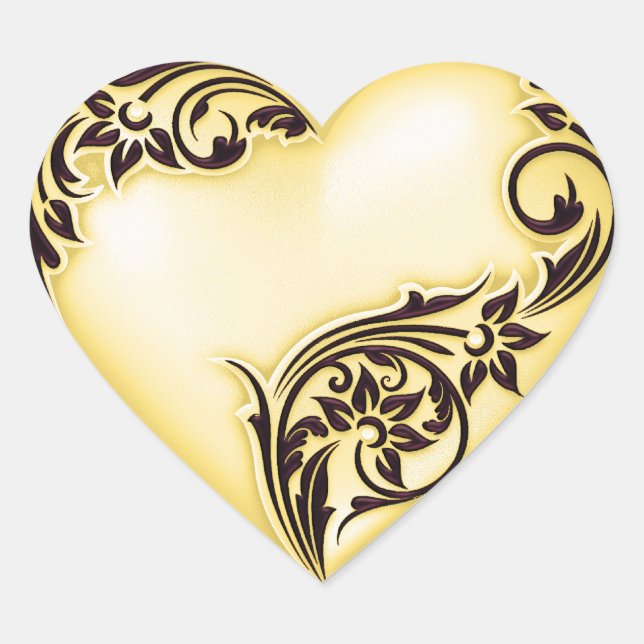 Sticker Cœur Défilement du coeur Pale Jaune avec Noir (Devant)