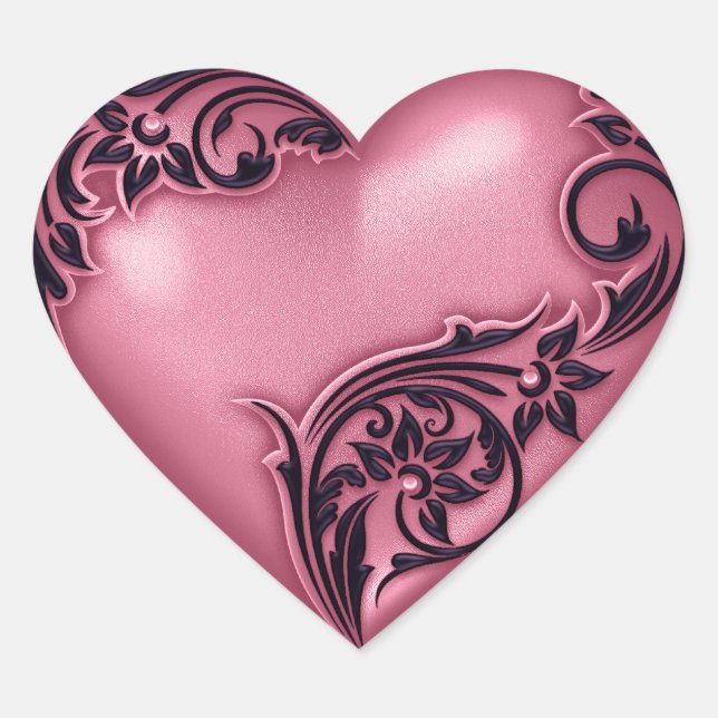 Sticker Cœur Défilement du coeur rose avec noir (Devant)