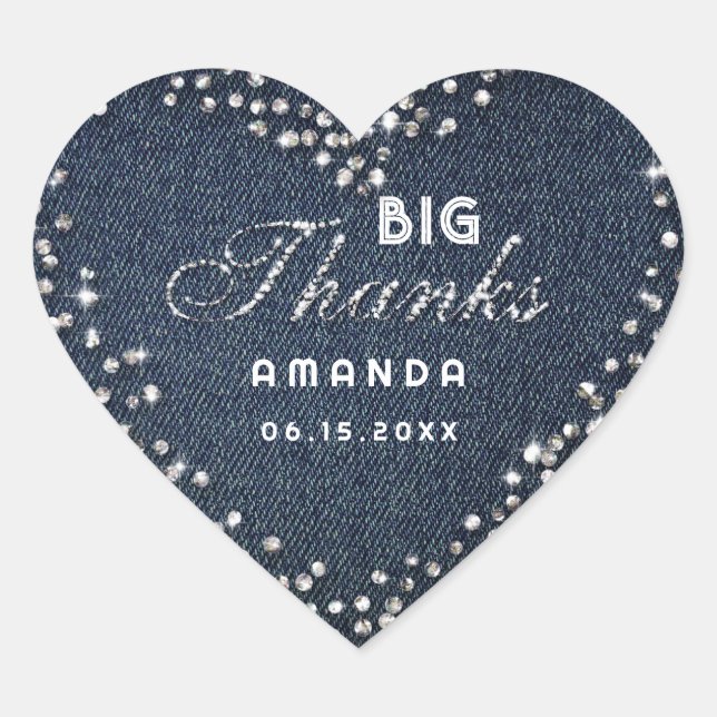 Sticker Cœur Denim Diamonds Parties scintillant Rhinestone Gran (Devant)
