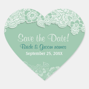 Sticker Cœur Dentelle de menthe - Enregistrer la date