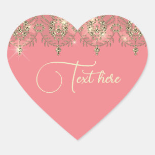 Sticker Cœur Dentelle en or de pêche rose élégant brillant