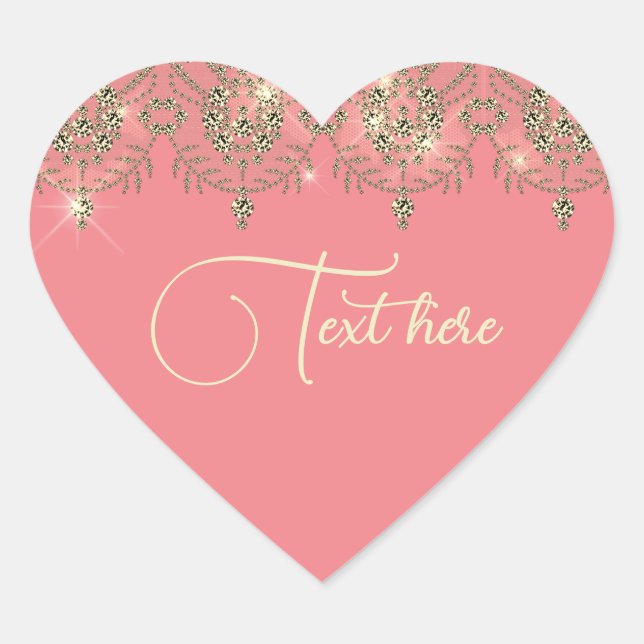 Sticker Cœur Dentelle en or de pêche rose élégant brillant (Devant)