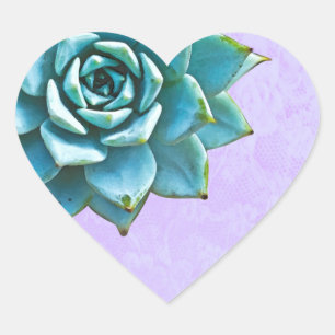 Sticker Cœur Dentelle succulente de lavande d'aquarelle