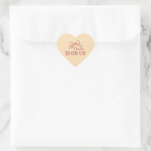 Sticker Cœur Dessert Is On Us   Sceau de mariage beige et rouge