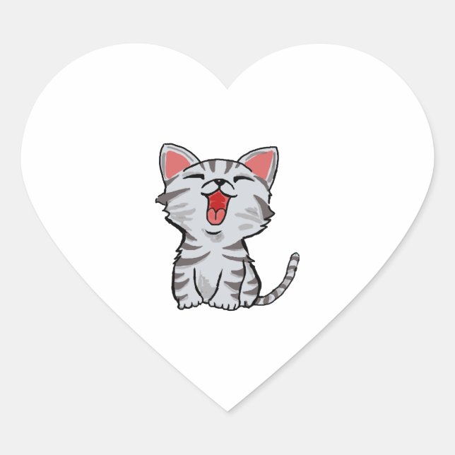 Sticker Cœur dessin animé gris chat dessin animé (Devant)
