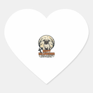 Sticker Cœur Dessin de gravure vintage Pug Halloween Trick or T