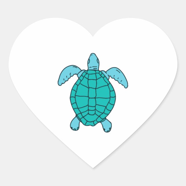 Sticker Cœur Dessin de natation de la tortue de mer (Devant)
