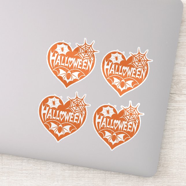 Sticker Cœur d'Halloween, Forme de cœur orange, Toile d'ar (Détail)