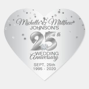 Sticker Cœur Diamant du 25e anniversaire Mariage d'argent perso
