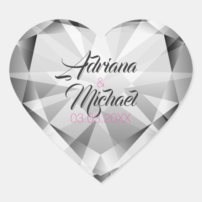 Sticker Cœur Diamants Gris Argent - Enregistrer La Date (Devant)