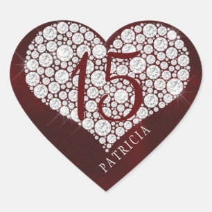 Sticker Cœur Diamants pailletés cœur burgundy quinceanera