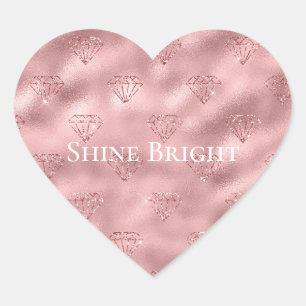 Sticker Cœur Diamants Parties scintillant or rose
