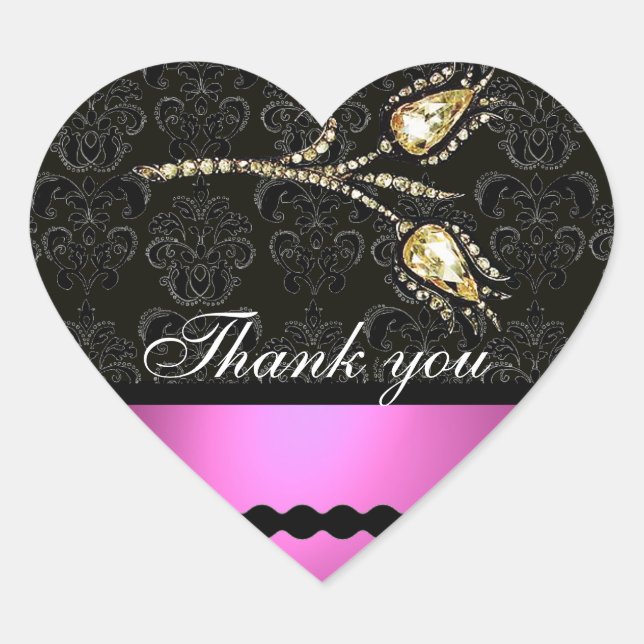 Sticker Cœur DIAMOND TULIPS BLACK ROSE BLANC DOMMASK, Merci (Devant)