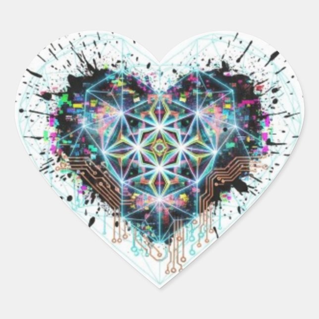 Sticker Cœur Digital Heart Sacred Geometry Heart Design  (Devant)