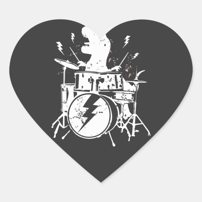 Sticker Cœur Dinosaures Drums Musique Jouer T rex (Devant)
