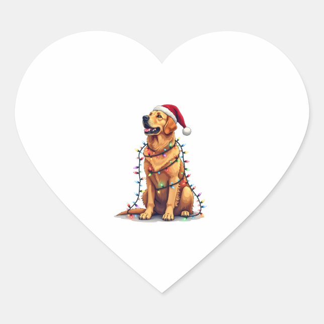 Sticker Cœur Dog Golden Retriever Santa Christmas Xmas Lights ( (Devant)
