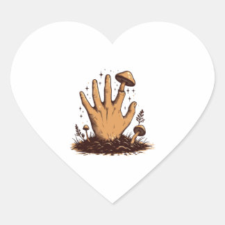 Sticker Cœur Doigts de champignons d'Halloween, la main émerge 