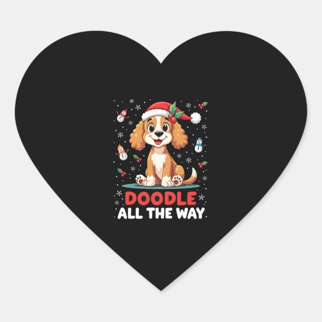 Sticker Cœur Doodle All The Way Funny Goldendoodle Santa Hat Ch (Devant)