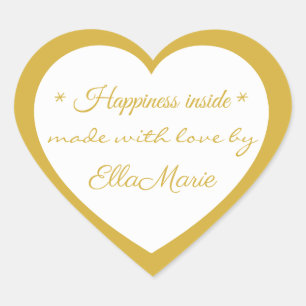 Sticker Cœur Doré Fabriqué avec amour par X, Élégant sur mesure