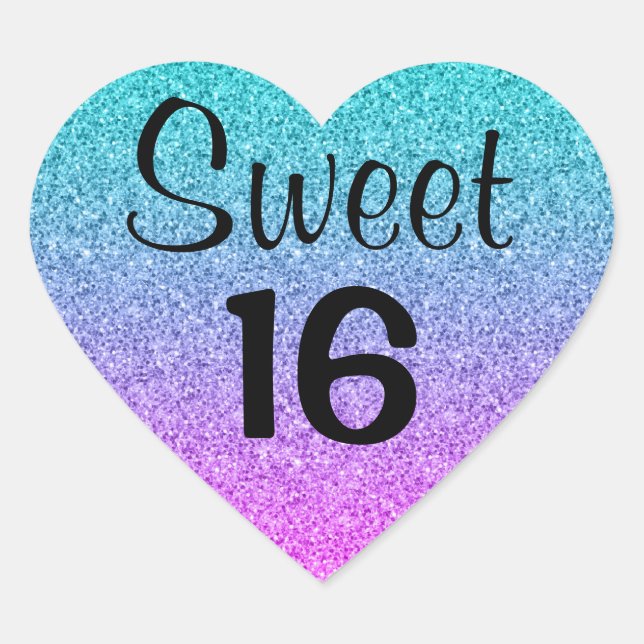 Sticker Cœur Douce 16 Seize Ombre bleu rose Parties scintillant (Devant)