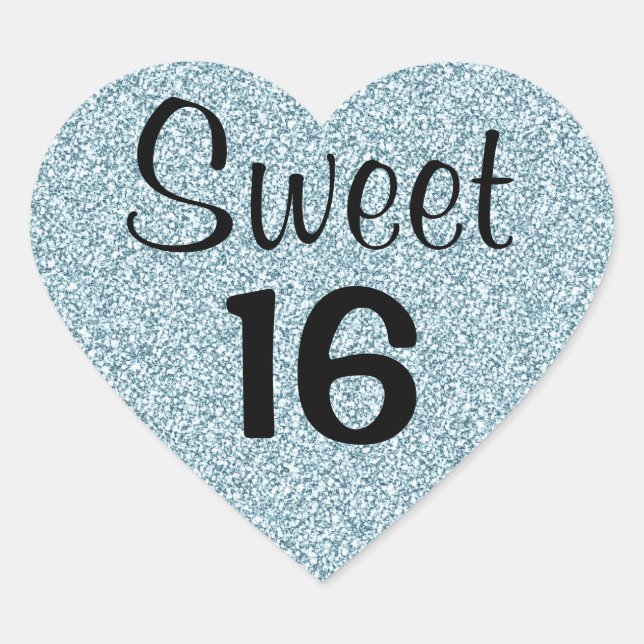 Sticker Cœur Doux 16 Seize Parties scintillant d'argent bleu no (Devant)